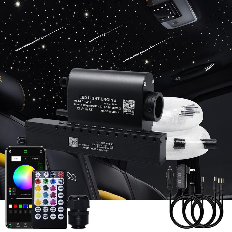 AKEPO 16W Car Home RGBW APP + Music Activated + Meteor Effect Fiber Optic Lights Star Ceiling Light Kit, 430pcs Mixed Fiber Cable 9.8ft/3m + 28key Musical Remote - Image 1